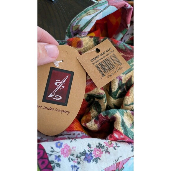 Art Studio Company Sari Cotton Wrap Skirt Handmade Patchwork Colorful Floral NWT - Picture 7 of 9